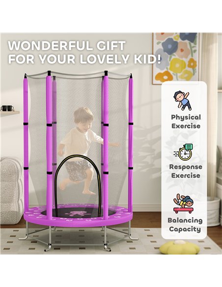 AIYAPLAY 4.6ft Toddler Trampoline w/ Safety Enclosure Net, for Indoor Outdoor Use, Ages 3-6 Years, Purple - pic 163503 | FastDaddyshop