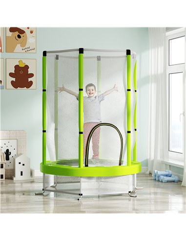 AIYAPLAY 4.6ft Toddler Trampoline w/ Safety Enclosure Net, for Indoor Outdoor Use, Ages 3-6 Years, Green