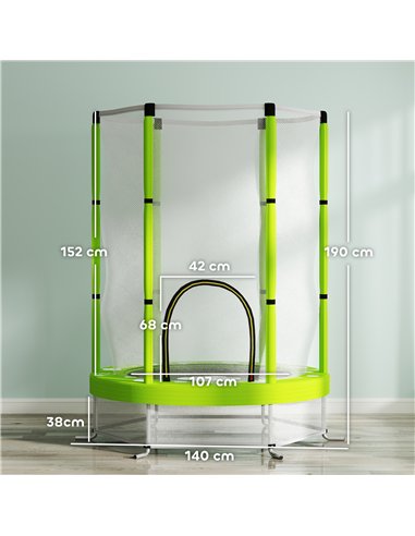 AIYAPLAY 4.6ft Toddler Trampoline w/ Safety Enclosure Net, for Indoor Outdoor Use, Ages 3-6 Years, Green
