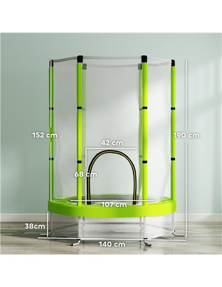 AIYAPLAY 4.6ft Toddler Trampoline w/ Safety Enclosure Net, for Indoor Outdoor Use, Ages 3-6 Years, Green - pic 163507 | FastDaddyshop