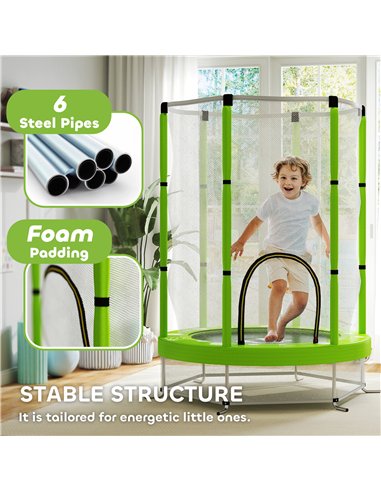 AIYAPLAY 4.6ft Toddler Trampoline w/ Safety Enclosure Net, for Indoor Outdoor Use, Ages 3-6 Years, Green