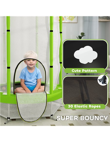 AIYAPLAY 4.6ft Toddler Trampoline w/ Safety Enclosure Net, for Indoor Outdoor Use, Ages 3-6 Years, Green - pic 163509 | FastDaddyshop