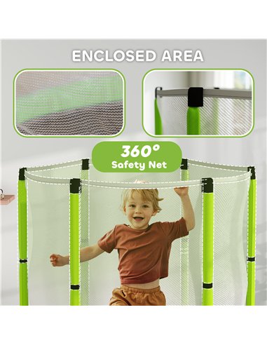 AIYAPLAY 4.6ft Toddler Trampoline w/ Safety Enclosure Net, for Indoor Outdoor Use, Ages 3-6 Years, Green