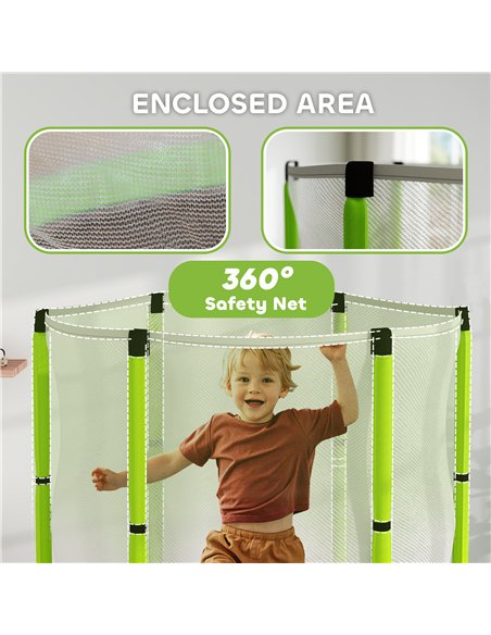AIYAPLAY 4.6ft Toddler Trampoline w/ Safety Enclosure Net, for Indoor Outdoor Use, Ages 3-6 Years, Green - pic 163510 | FastDaddyshop