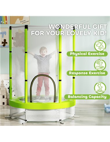 AIYAPLAY 4.6ft Toddler Trampoline w/ Safety Enclosure Net, for Indoor Outdoor Use, Ages 3-6 Years, Green