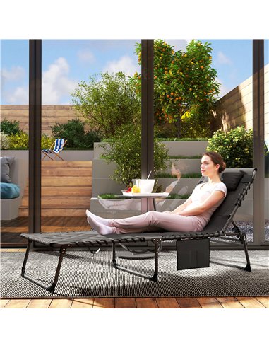 Outsunny Padded Sun Lounger, with Five-Position Reclining Back - Black