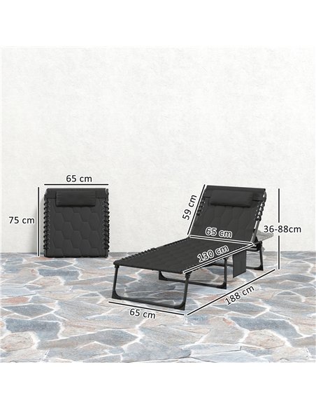 Outsunny Padded Sun Lounger, with Five-Position Reclining Back - Black - pic 163516 | FastDaddyshop