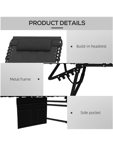 Outsunny Padded Sun Lounger, with Five-Position Reclining Back - Black