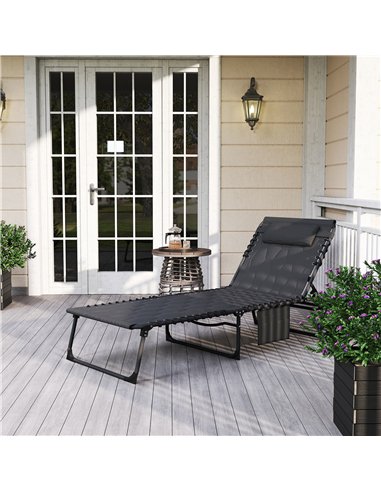 Outsunny Padded Sun Lounger, with Five-Position Reclining Back - Black