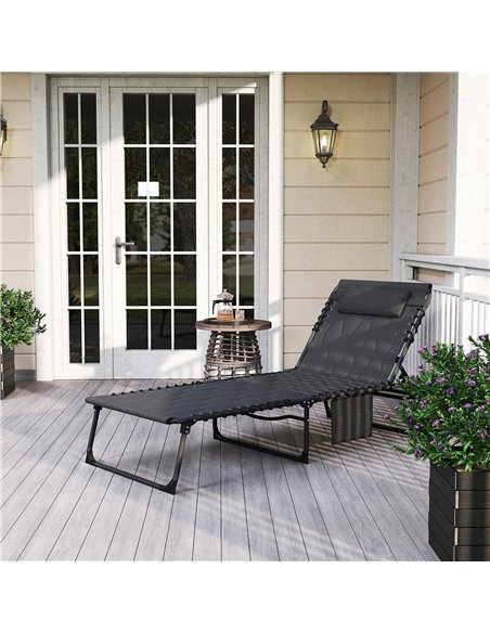 Outsunny Padded Sun Lounger, with Five-Position Reclining Back - Black - pic 163521 | FastDaddyshop