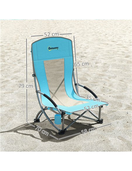 Outsunny Set of 2 Folding Beach Chair, Low Camping Chair with Mesh Back, Carry Bag and Cup Holder for Garden Outdoor Picnic Fest - pic 163525 | FastDaddyshop