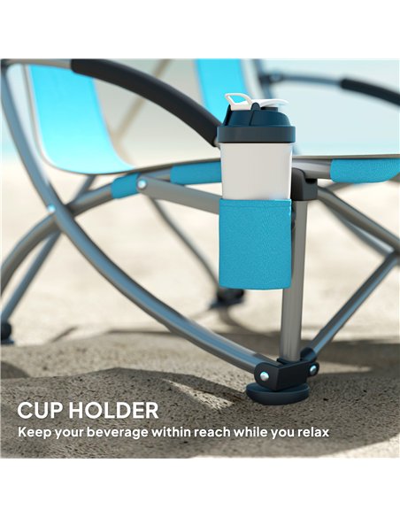 Outsunny Set of 2 Folding Beach Chair, Low Camping Chair with Mesh Back, Carry Bag and Cup Holder for Garden Outdoor Picnic Fest - pic 163528 | FastDaddyshop
