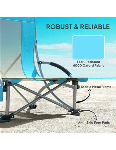 Outsunny Set of 2 Folding Beach Chair, Low Camping Chair with Mesh Back, Carry Bag and Cup Holder for Garden Outdoor Picnic Fest
