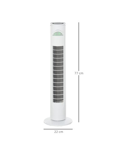 Homcom 30'' Oscillation Tower Fan with 3 Speed, 3 Mode, Timer, LED Light, Remote, White