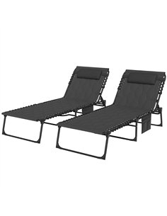 Outsunny Set of Two Sun Loungers, with Five-Position Reclining Backs - Black