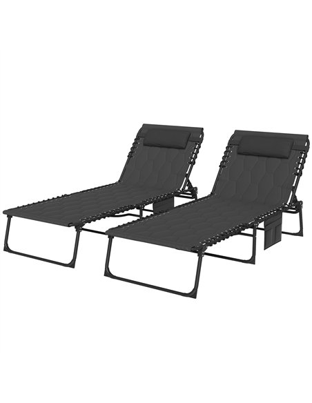 Outsunny Set of Two Sun Loungers, with Five-Position Reclining Backs - Black - pic 163541 | FastDaddyshop
