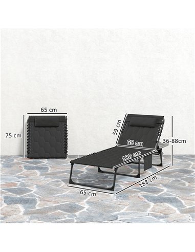 Outsunny Set of Two Sun Loungers, with Five-Position Reclining Backs - Black