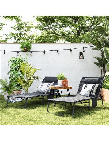 Outsunny Set of Two Sun Loungers, with Five-Position Reclining Backs - Black