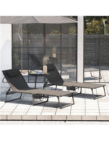Outsunny Set of Two Sun Loungers, with Five-Position Reclining Backs - Black
