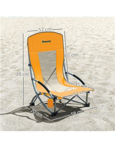 Outsunny Set of 2 Folding Beach Chair, Low Camping Chair with Mesh Back, Carry Bag and Cup Holder for Garden Outdoor Picnic Fest