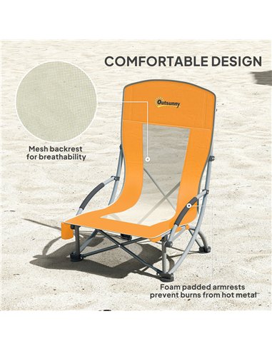 Outsunny Set of 2 Folding Beach Chair, Low Camping Chair with Mesh Back, Carry Bag and Cup Holder for Garden Outdoor Picnic Fest