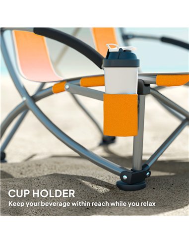 Outsunny Set of 2 Folding Beach Chair, Low Camping Chair with Mesh Back, Carry Bag and Cup Holder for Garden Outdoor Picnic Fest
