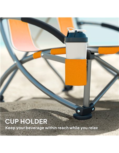 Outsunny Set of 2 Folding Beach Chair, Low Camping Chair with Mesh Back, Carry Bag and Cup Holder for Garden Outdoor Picnic Fest - pic 163555 | FastDaddyshop