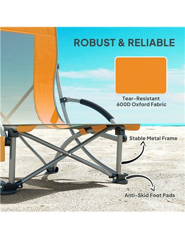 Outsunny Set of 2 Folding Beach Chair, Low Camping Chair with Mesh Back, Carry Bag and Cup Holder for Garden Outdoor Picnic Fest
