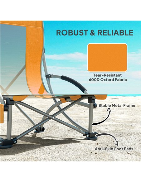 Outsunny Set of 2 Folding Beach Chair, Low Camping Chair with Mesh Back, Carry Bag and Cup Holder for Garden Outdoor Picnic Fest - pic 163556 | FastDaddyshop