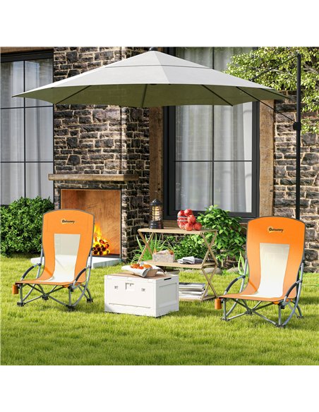 Outsunny Set of 2 Folding Beach Chair, Low Camping Chair with Mesh Back, Carry Bag and Cup Holder for Garden Outdoor Picnic Fest - pic 163558 | FastDaddyshop