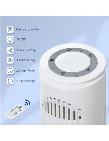 Homcom 30'' Oscillation Tower Fan with 3 Speed, 3 Mode, Timer, LED Light, Remote, White