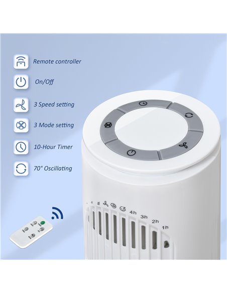 Homcom 30'' Oscillation Tower Fan with 3 Speed, 3 Mode, Timer, LED Light, Remote, White - pic 16356 | FastDaddyshop