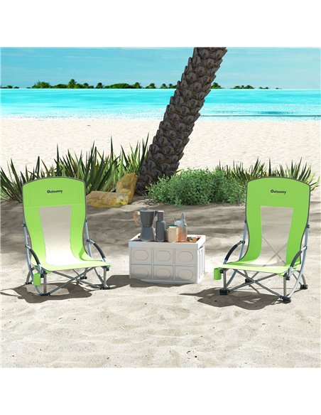Outsunny Set of 2 Folding Beach Chair, Low Camping Chair with Mesh Back, Carry Bag and Cup Holder for Garden Outdoor Picnic Fest - pic 163560 | FastDaddyshop
