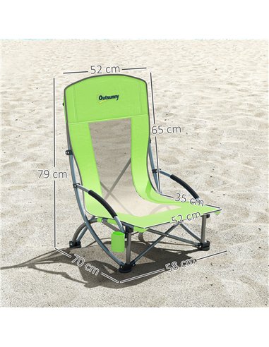 Outsunny Set of 2 Folding Beach Chair, Low Camping Chair with Mesh Back, Carry Bag and Cup Holder for Garden Outdoor Picnic Fest