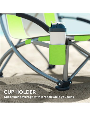 Outsunny Set of 2 Folding Beach Chair, Low Camping Chair with Mesh Back, Carry Bag and Cup Holder for Garden Outdoor Picnic Fest