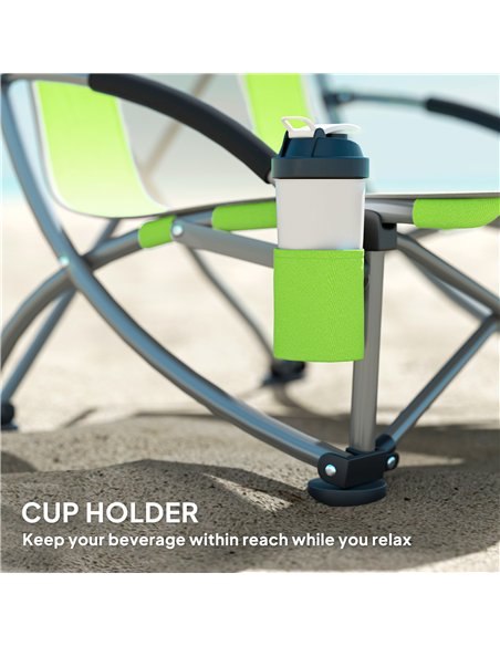Outsunny Set of 2 Folding Beach Chair, Low Camping Chair with Mesh Back, Carry Bag and Cup Holder for Garden Outdoor Picnic Fest - pic 163564 | FastDaddyshop