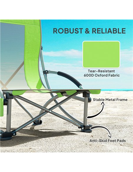 Outsunny Set of 2 Folding Beach Chair, Low Camping Chair with Mesh Back, Carry Bag and Cup Holder for Garden Outdoor Picnic Fest - pic 163565 | FastDaddyshop