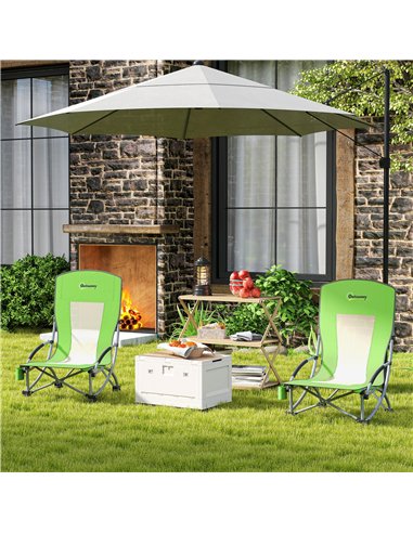 Outsunny Set of 2 Folding Beach Chair, Low Camping Chair with Mesh Back, Carry Bag and Cup Holder for Garden Outdoor Picnic Fest