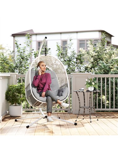 Outsunny Hanging Egg Chair Outdoor Indoor, Swing Hammock Chair with Stand, Cushions, Lumbar Pillow, Adjustable Height and Steel 