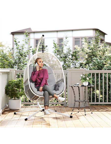 Outsunny Hanging Egg Chair Outdoor Indoor, Swing Hammock Chair with Stand, Cushions, Lumbar Pillow, Adjustable Height and Steel  - pic 163569 | FastDaddyshop