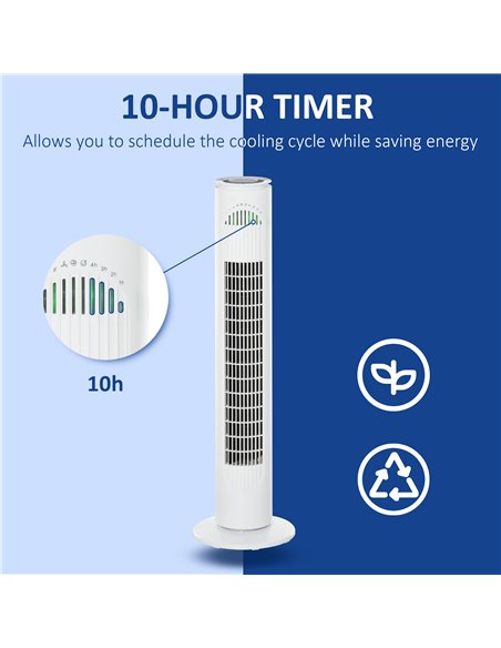 HOMCOM 30'' Freestanding Tower Fan, 3 Speed 3 Mode, 10h Timer, 70 Degree Oscillation, LED Light, 5M Remote Controller, White - pic 16357 | FastDaddyshop