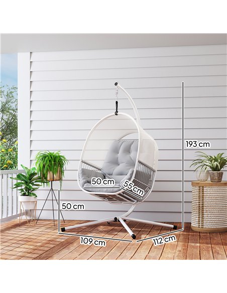 Outsunny Hanging Egg Chair Outdoor Indoor, Swing Hammock Chair with Stand, Cushions, Lumbar Pillow, Adjustable Height and Steel  - pic 163570 | FastDaddyshop