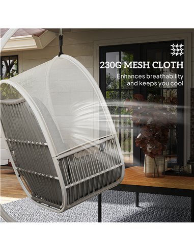 Outsunny Hanging Egg Chair Outdoor Indoor, Swing Hammock Chair with Stand, Cushions, Lumbar Pillow, Adjustable Height and Steel 