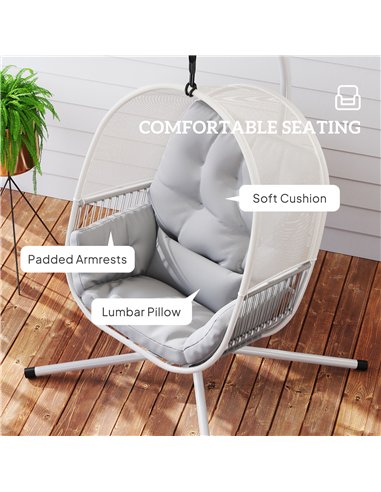 Outsunny Hanging Egg Chair Outdoor Indoor, Swing Hammock Chair with Stand, Cushions, Lumbar Pillow, Adjustable Height and Steel 