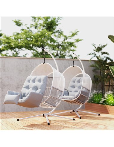 Outsunny Hanging Egg Chair Outdoor Indoor, Swing Hammock Chair with Stand, Cushions, Lumbar Pillow, Adjustable Height and Steel 