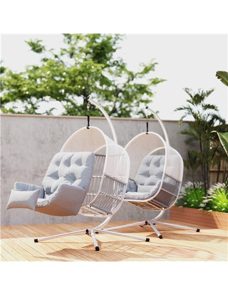 Outsunny Hanging Egg Chair Outdoor Indoor, Swing Hammock Chair with Stand, Cushions, Lumbar Pillow, Adjustable Height and Steel  - pic 163575 | FastDaddyshop