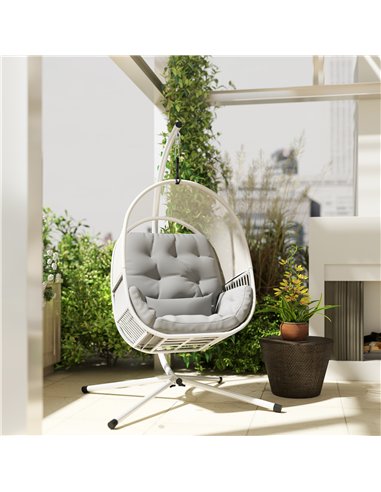 Outsunny Hanging Egg Chair Outdoor Indoor, Swing Hammock Chair with Stand, Cushions, Lumbar Pillow, Adjustable Height and Steel 