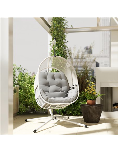Outsunny Hanging Egg Chair Outdoor Indoor, Swing Hammock Chair with Stand, Cushions, Lumbar Pillow, Adjustable Height and Steel  - pic 163576 | FastDaddyshop
