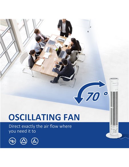 HOMCOM 30'' Freestanding Tower Fan, 3 Speed 3 Mode, 10h Timer, 70 Degree Oscillation, LED Light, 5M Remote Controller, White - pic 16358 | FastDaddyshop
