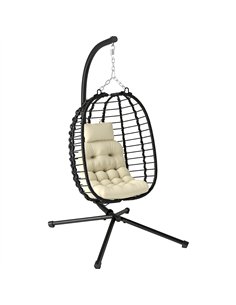 Outsunny Rattan Hanging Egg Chair, Foldable Wicker Hammock Swing Chair with Cushion, Stand, Adjustable Height, Head Pillow, Stee